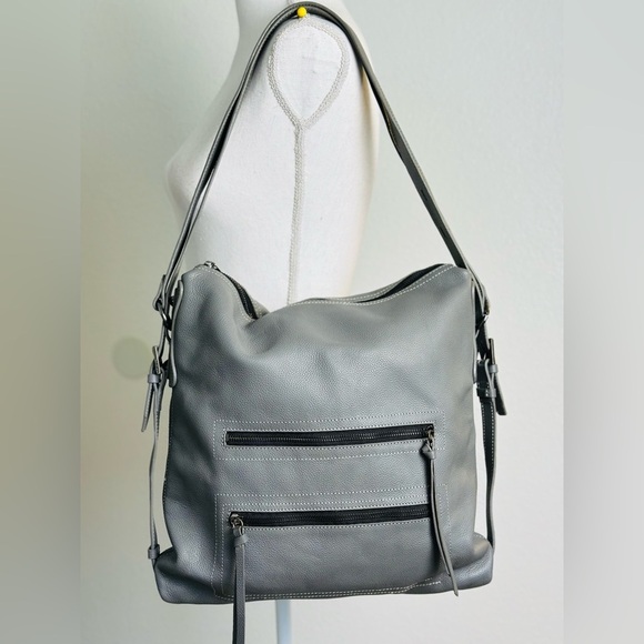 Botkier Gray Pebbled Leather Chelsea Convertible Hobo Backpack or Shoulder Bag - Picture 3 of 12